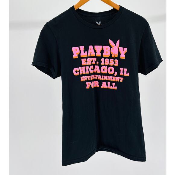 RARE Official Playboy Magazine Relaunch Black Tshirt Entertainment for All - Picture 1 of 4